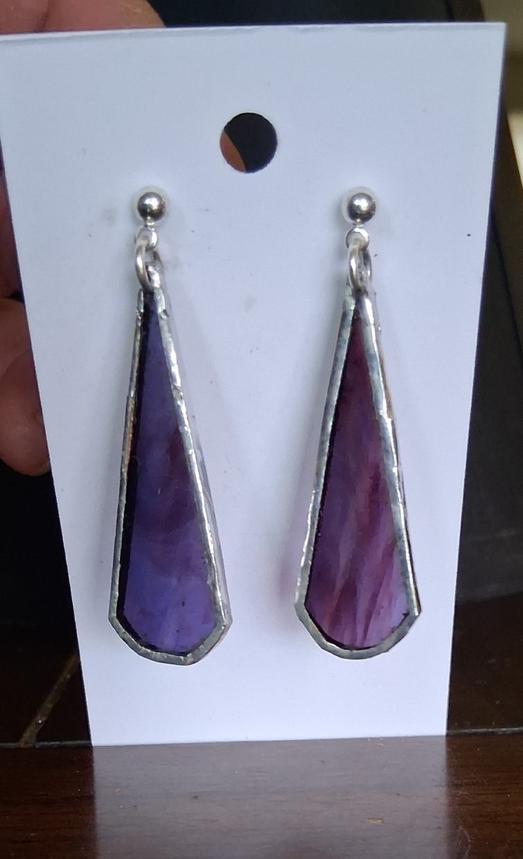 Purple Stained Glass Drop Earrings