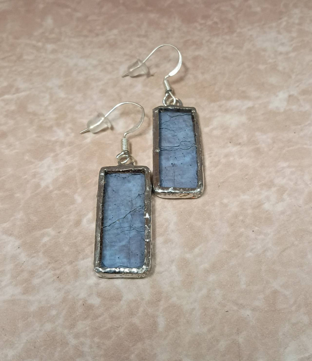 Stained Glass Dangle Earrings – Baby Blue Rectangles