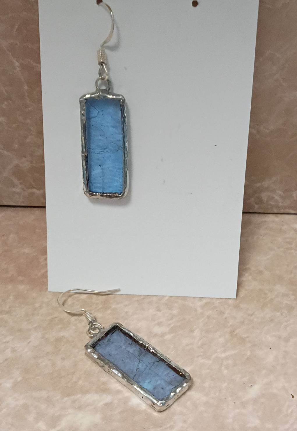 Stained Glass Dangle Earrings – Baby Blue Rectangles